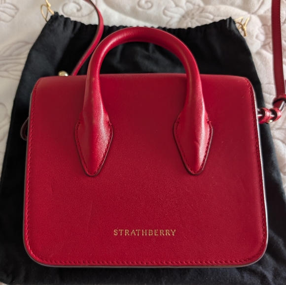[Strathberry] Authentic Ruby Red Nano Tote Gold Hardware with Leather Strap - Picture 11 of 15
